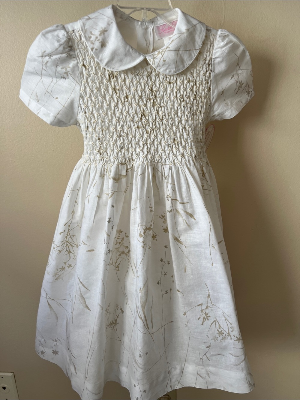 VTG Girls' Cream and Gold Hand Smocked Special Occasion Dress NWT Sz 6